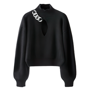 Fashion Long Sleeve Women's Sweater / Turtleneck Hollow Out Chain Streetwear