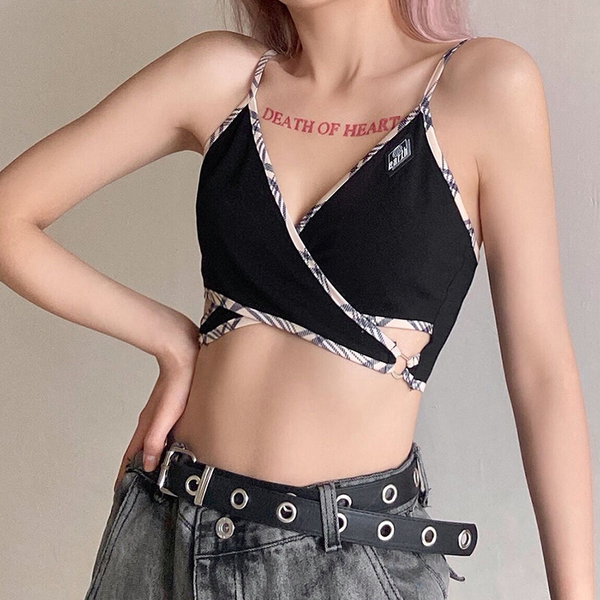 Fashion V-Neck Low Cut Backless Tank Top / Sexy Women's Patchwork Slim Top