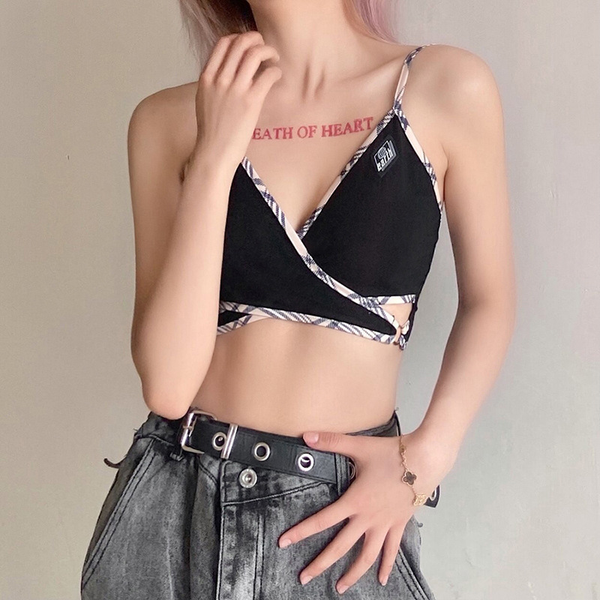 Fashion V-Neck Low Cut Backless Tank Top / Sexy Women's Patchwork Slim Top