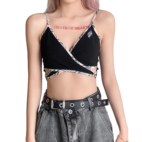 Fashion V-Neck Low Cut Backless Tank Top / Sexy Women's Patchwork Slim Top