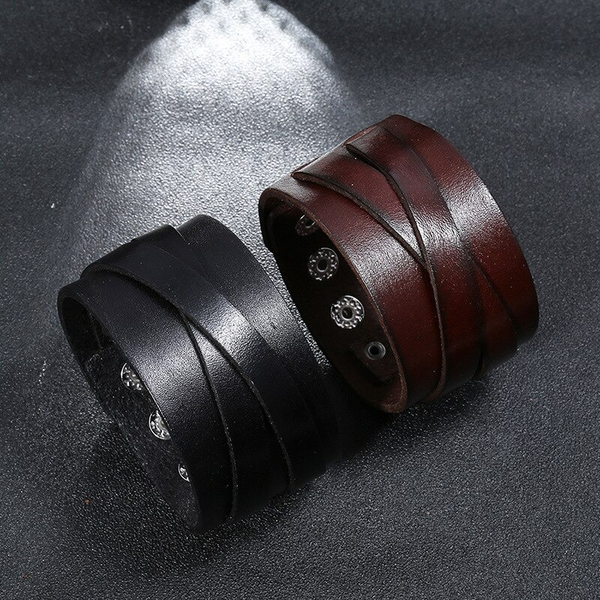 Fashion Wide Leather Bracelet / Punk Style Bangles for Men and Women