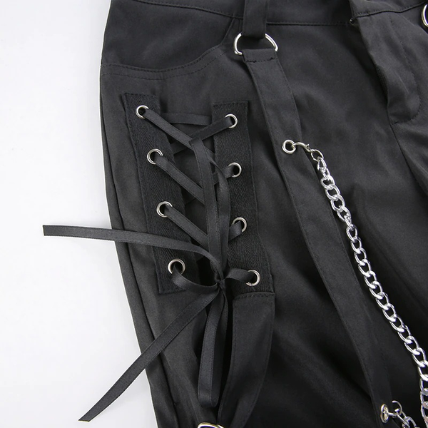 Fashion Women's Wide Leg Cargo Pants / Casual Black Ladies Zip Up Trousers in Punk style