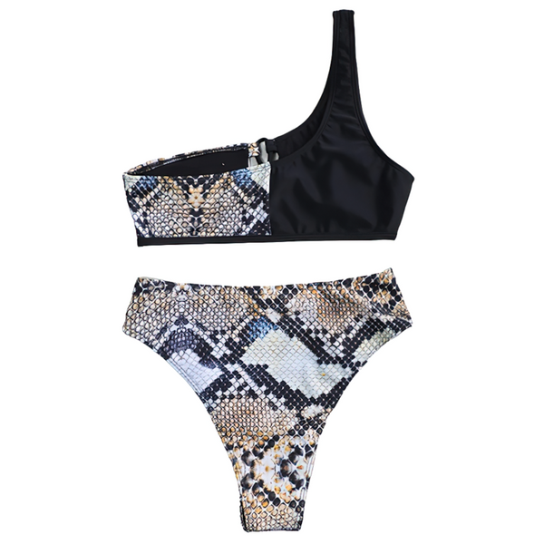 Female Lace-up Two Piece Swimsuits / Snake Print Women's Bikinis / High Waisted Bikini For Girls