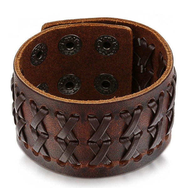 Genuine Leather Wide Bracelets / Bangles Size Adjustable Wrap Bracelet in Rock Style