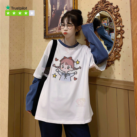 Kawaii Girl Top with Long Raglan Sleeves