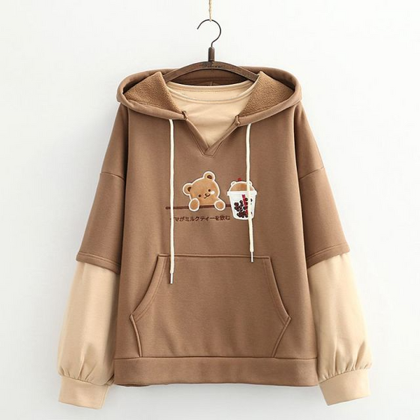 Japanese Bubble Tea Bear Oversized Hoodies