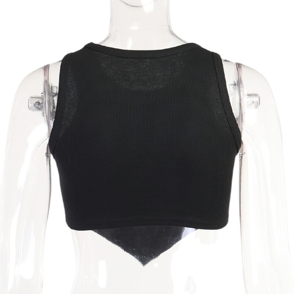 Goth Round Neck Asymmetrical Tank Tops / Women's Sleeveless Cropped Tops