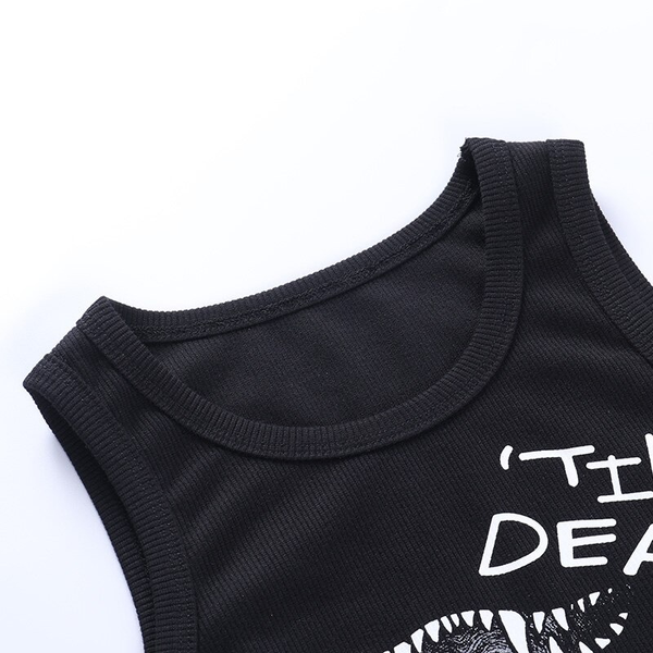 Goth Round Neck Asymmetrical Tank Tops / Women's Sleeveless Cropped Tops