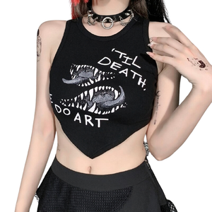 Goth Round Neck Asymmetrical Tank Tops / Women's Sleeveless Cropped Tops