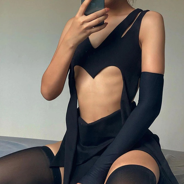 Goth Sexy Cut Out Crop Tops / Women Grunge Black Bandage Tank Top / Punk Chic Backless Clothes