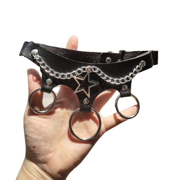 Gothic Black Choker Of PU Leather / Stylish Metal Chain With Star / Rock Style Accessories