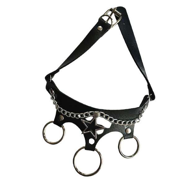 Gothic Black Choker Of PU Leather / Stylish Metal Chain With Star / Rock Style Accessories