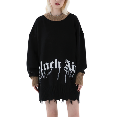 Gothic Designer Warm Sweaters on Long Sleeve / Fashion Women's Oversized Clothing