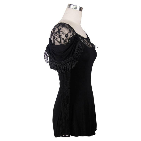 Gothic Lace Splicing Female Top / Sexy Steampunk Hollow Out Deep V-Neck Tops