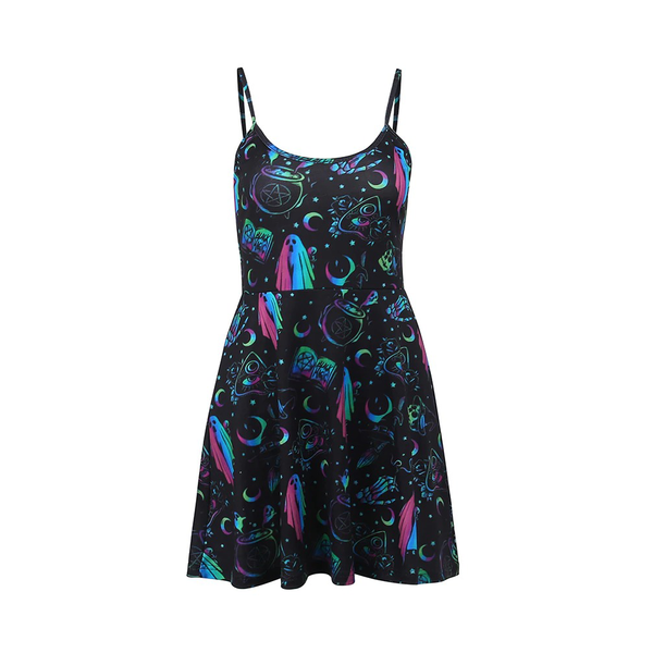 Grunge Women's Sleeveless Dress / Sexy Backless Short Dress / Dress With Bright Print For Girl