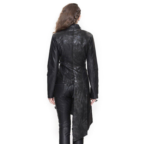 Heavy Metal Asymmetrical Faux Leather Jackets For Rock Women / Steampunk Long Coat with Buckles