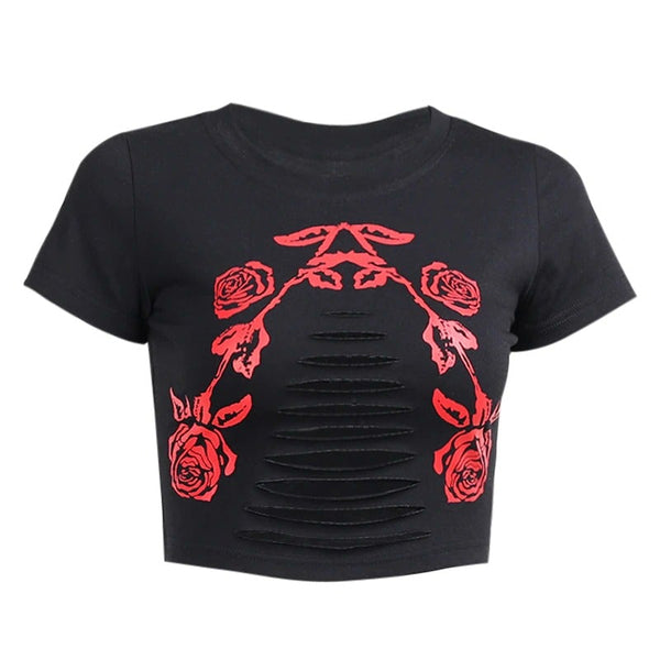 Rose Print Black T-shirt