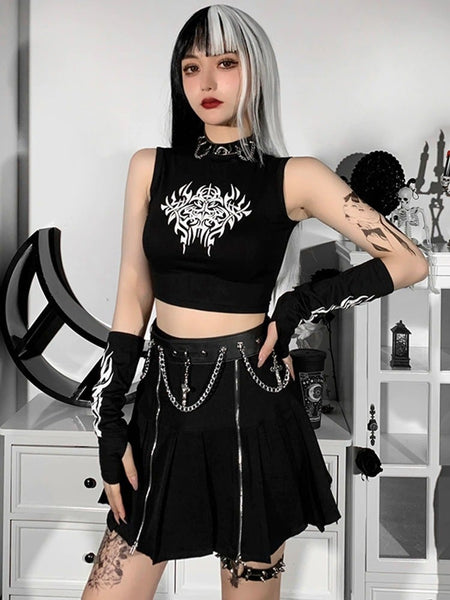 Black Zipper With Belt Skirt