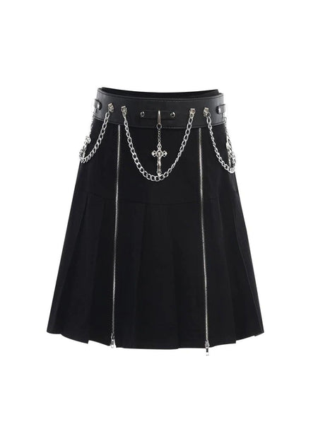 Black Zipper With Belt Skirt