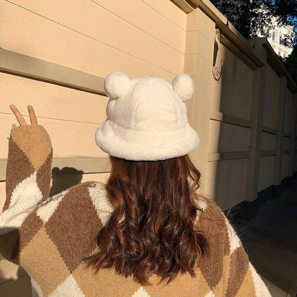 Kawaii Faux Fur Bear Bucket Hat