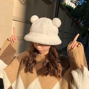 Kawaii Faux Fur Bear Bucket Hat