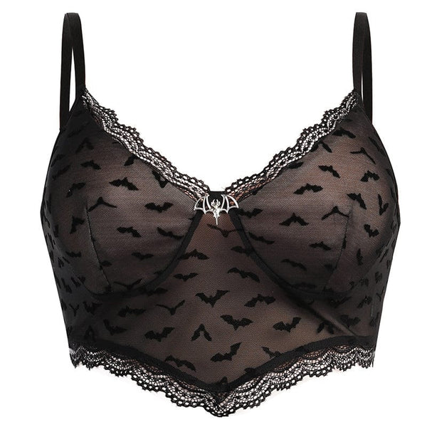 Women's Gothic Bat Printed Lace Hem Bustier