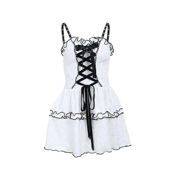 Women's Gothic Bowknot Lacing-up Ruffles Slip Dress