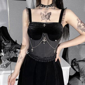 Women's Gothic Cross Lace Hem Underbust Corset