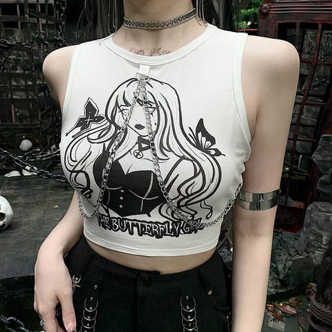 Women's Grunge Butterfly Girl Printed Tank Top