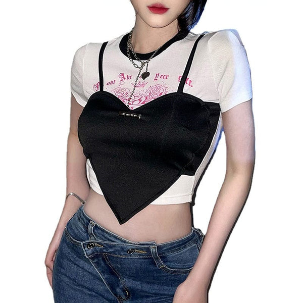 Women's Grunge Cartoon Printed Short Sleeved Crop Top