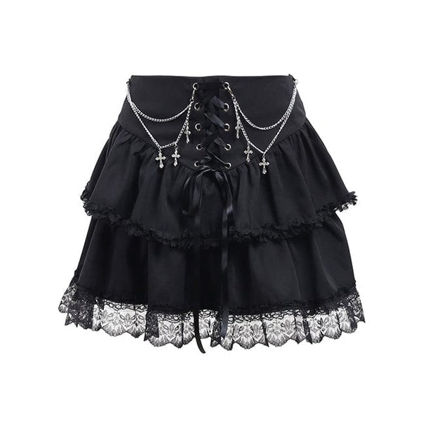 Women's Grunge High-waisted Double-layer Lace Skirt with Cross Chain