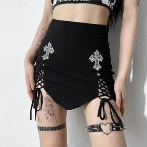 Women's Grunge Lacing-up Cross Printed Wrapped Skirt