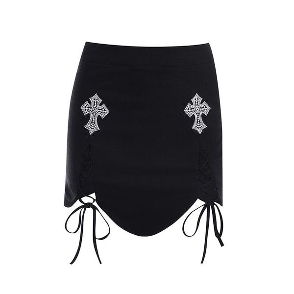 Women's Grunge Lacing-up Cross Printed Wrapped Skirt