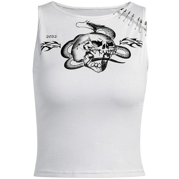 Women's Grunge Skull Printed Tank Top