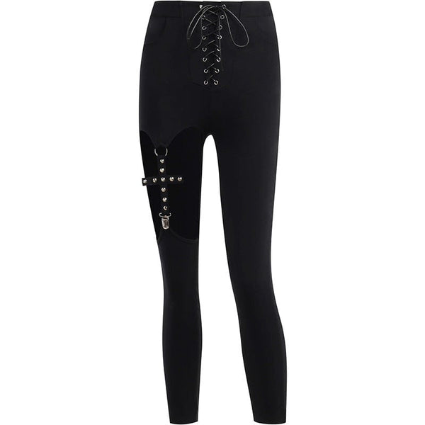 Women's Punk Cross Cutout Lacing-up Leggings