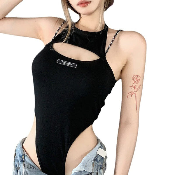 Women's Punk Cutout Halterneck Bodysuit