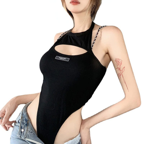 Women's Punk Cutout Halterneck Bodysuit