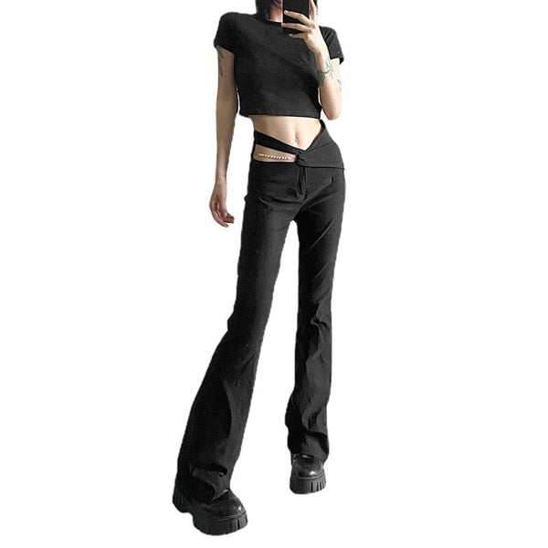 Women's Punk Cutout High-waisted Bell-bottoms