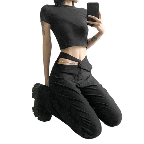 Women's Punk Cutout High-waisted Bell-bottoms