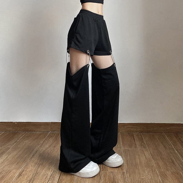 Women's Punk Detachabled Casual Straight Pants