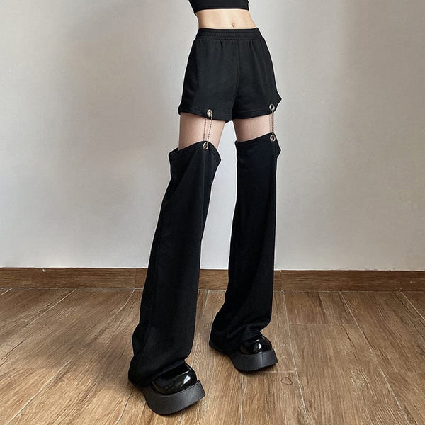 Women's Punk Detachabled Casual Straight Pants