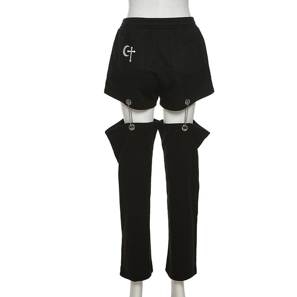 Women's Punk Detachabled Casual Straight Pants