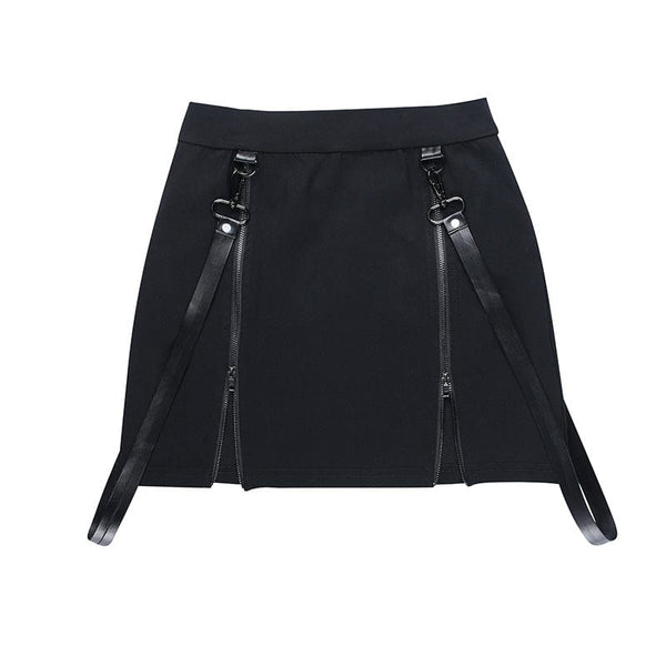 Women's Punk Double Zip Wrap Skirt with Straps