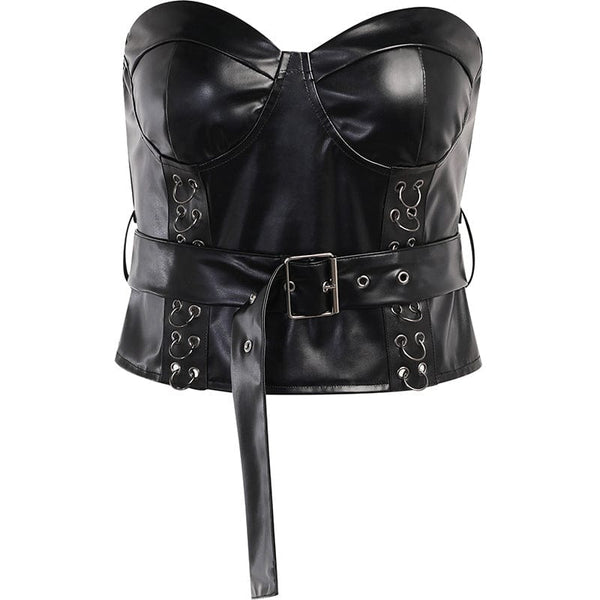 Women's Punk Faux Leather Bustier with Belt