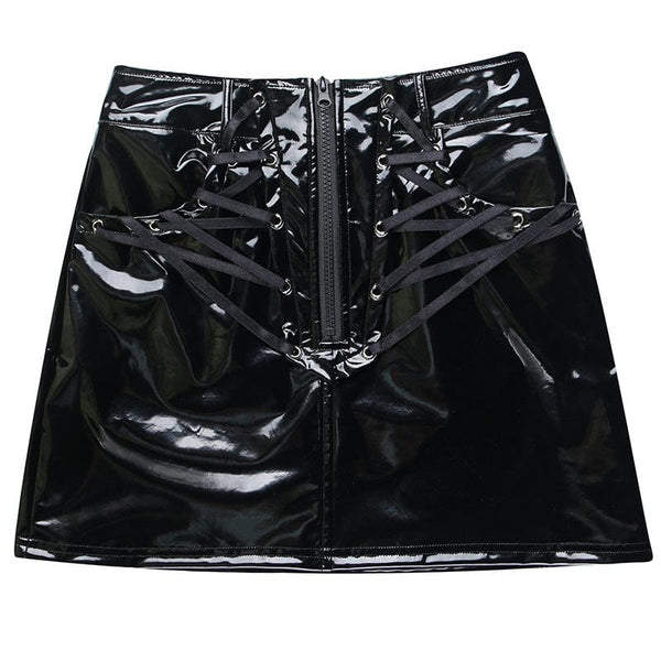 Women's Punk Front Zip Rivets Wrap Skirt with Strap