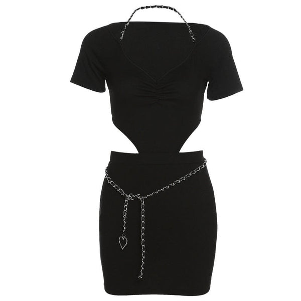 Women's Punk Halterneck Backless Black Little Dress