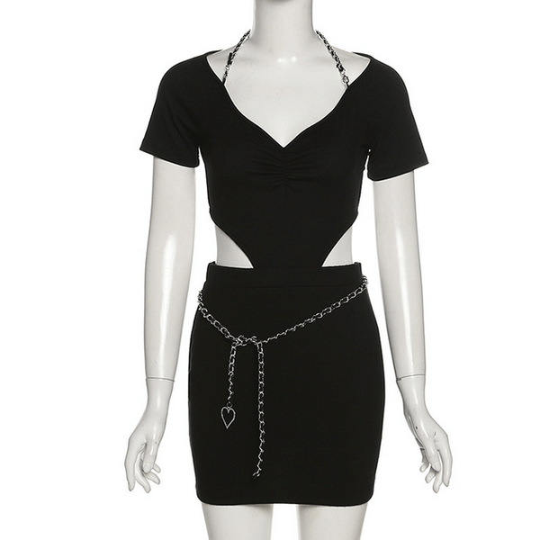 Women's Punk Halterneck Backless Black Little Dress