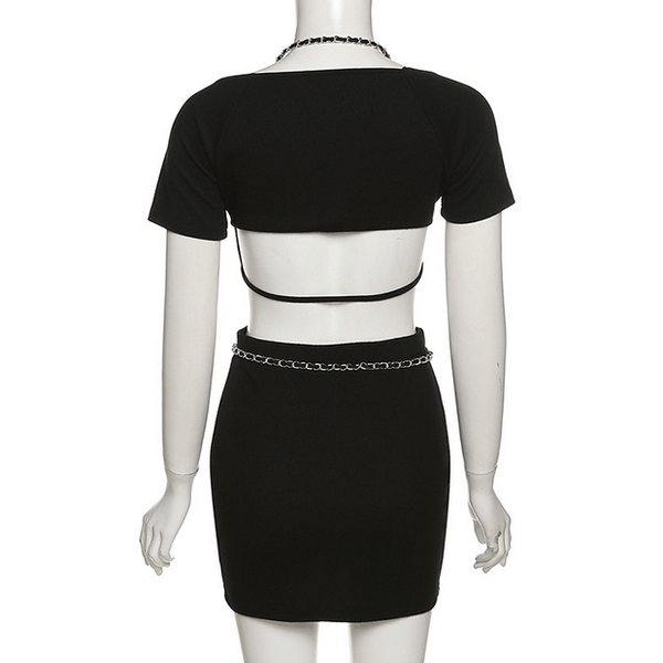 Women's Punk Halterneck Backless Black Little Dress