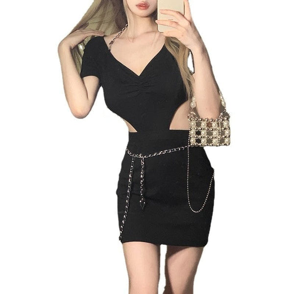 Women's Punk Halterneck Backless Black Little Dress