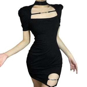 Women's Punk Halterneck Cutout Black Little Dress